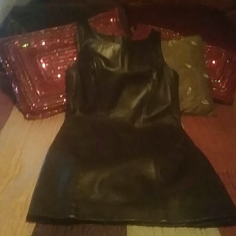 100% Vintage black leather dress